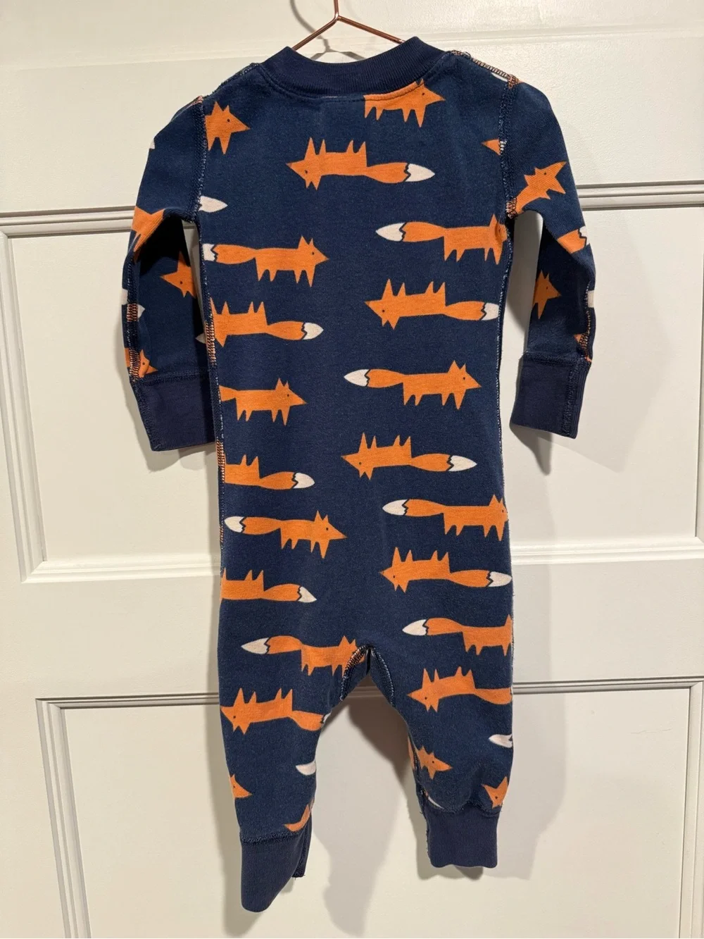 Hanna Andersson Navy and Orange Fox Print One-Piece Pajamas